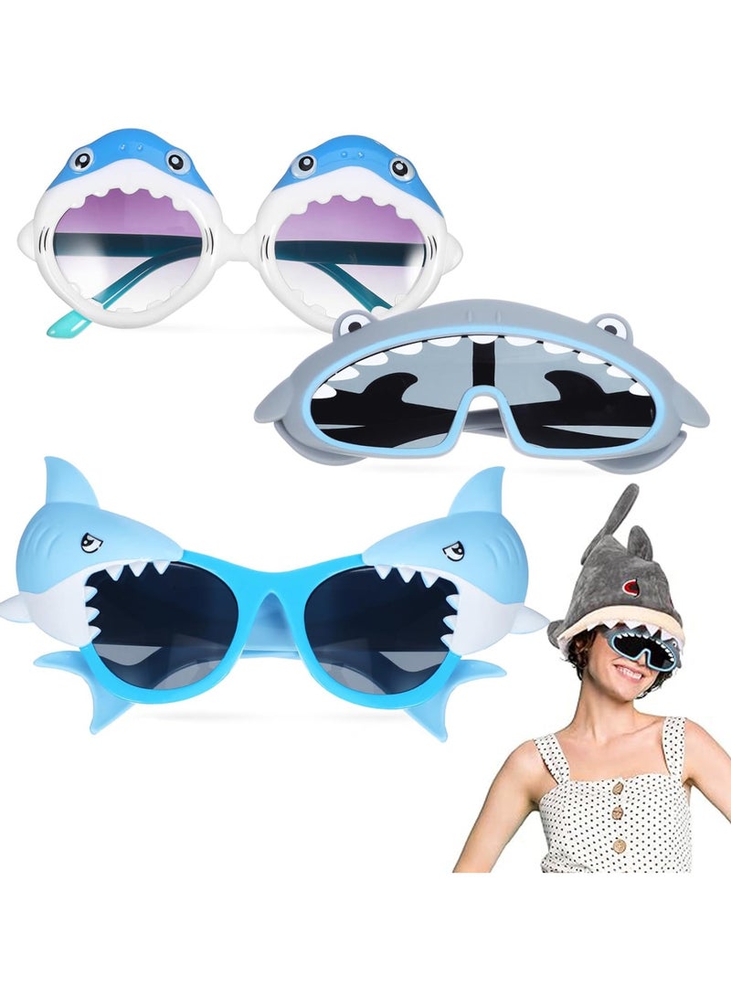 CMGTYYD 3Pcs Sunglasses Eyeglasses Novelty Costume Sunglasses for Boys Girls Birthday Ocean Theme Party Decoration for Boys and Girls Party Glasses Fun Beach Theme Shark Decor - Image 1